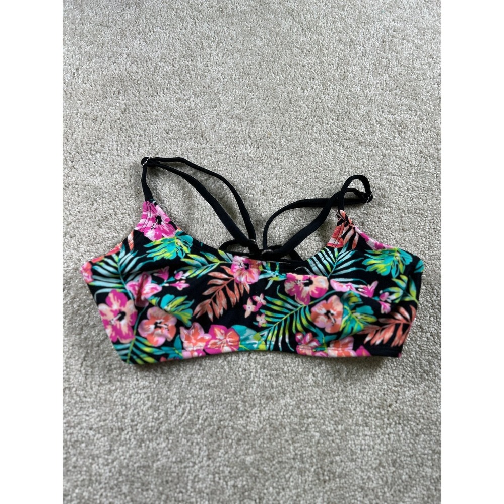 Xhilaration Swimwear Women's Black Floral Bikini‎ Top Small Nylon